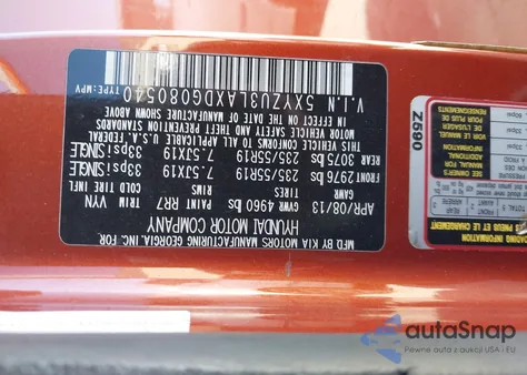 2013 Hyundai Santa Fe Sport 2.0T z USA, uszkodzony, nr VIN 5XYZU3LAXDG080540